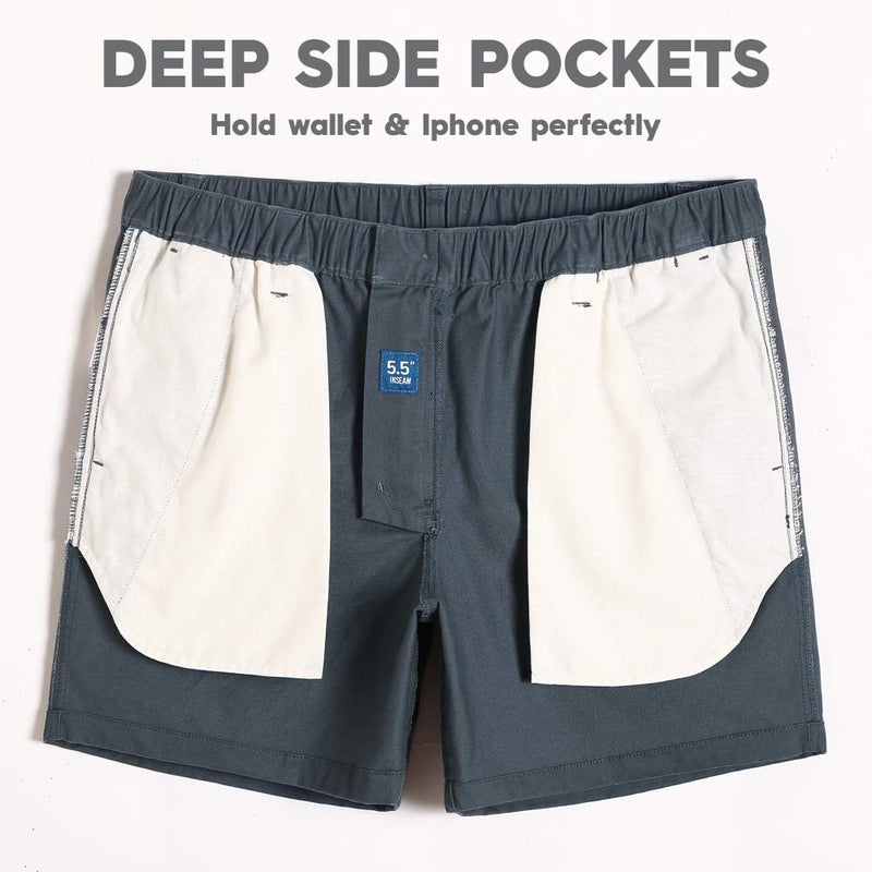maamgic Men's Classic-fit 5.5" Cotton Casual Shorts Elastic Waistband with Multi-Pocket Daily Wear Walking Summer Outfit Cyan Grey 34 - Image 4